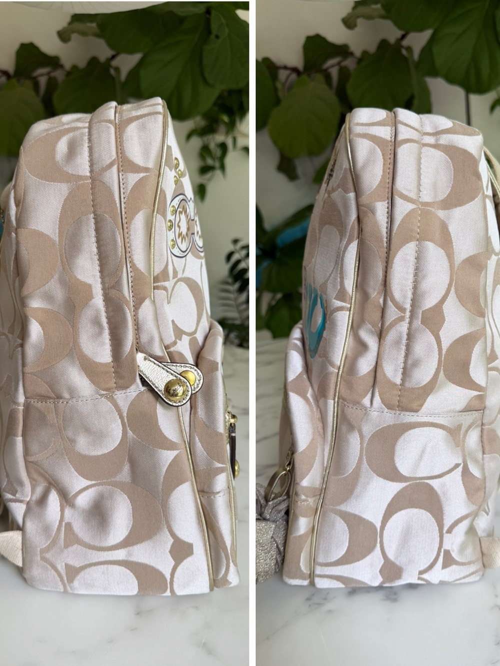 Coach Poppy Signature Graffiti Appliqué Backpack & Wallet Set Khaki Gold Multi - Picture 5 of 16